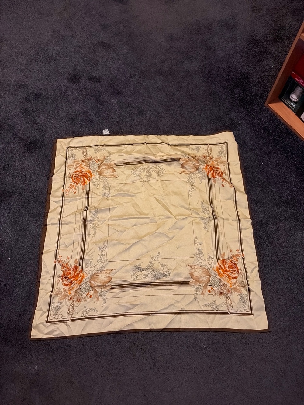Vintage Cream Peach Brown Floral Scarf Made In Italy 26”